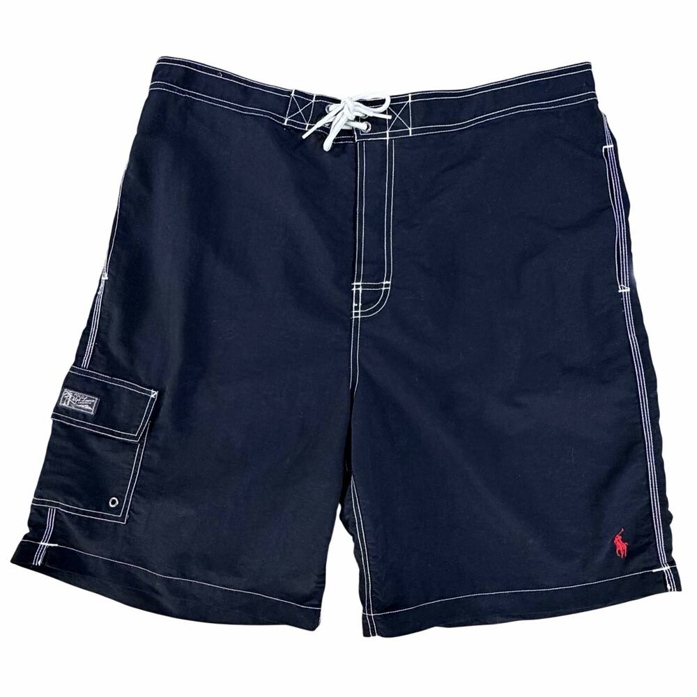 Polo Ralph Lauren VTG Mens Sz XL Black Red Pony Surf Swim Trunks Board Shorts